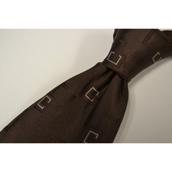 Brioni Green Brown Overlapping Geometric Chunky 100% Silk Tie EUC Italy